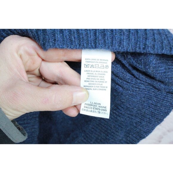 LL Bean Rangeley Merino Wool Pullover Sweater Quarter Zip Navy Size L - Picture 7 of 11